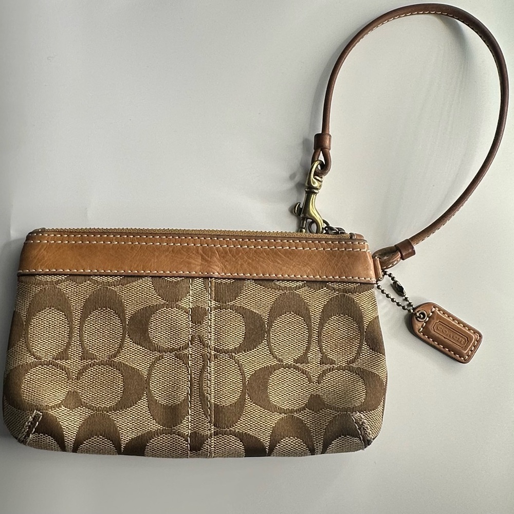 Coach Tan and Brown Signature Wristlet